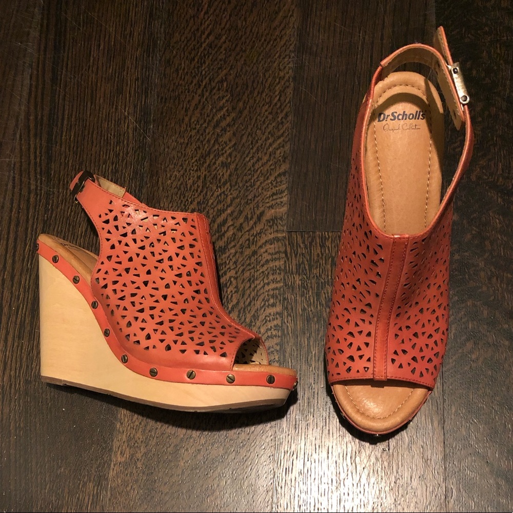 Never worn leather perforated wedges